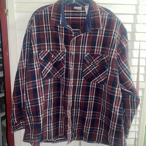 Field and Stream Mens Shirt 2XL Red Blue Flannel Heavy Shacket Plaid Button Up
